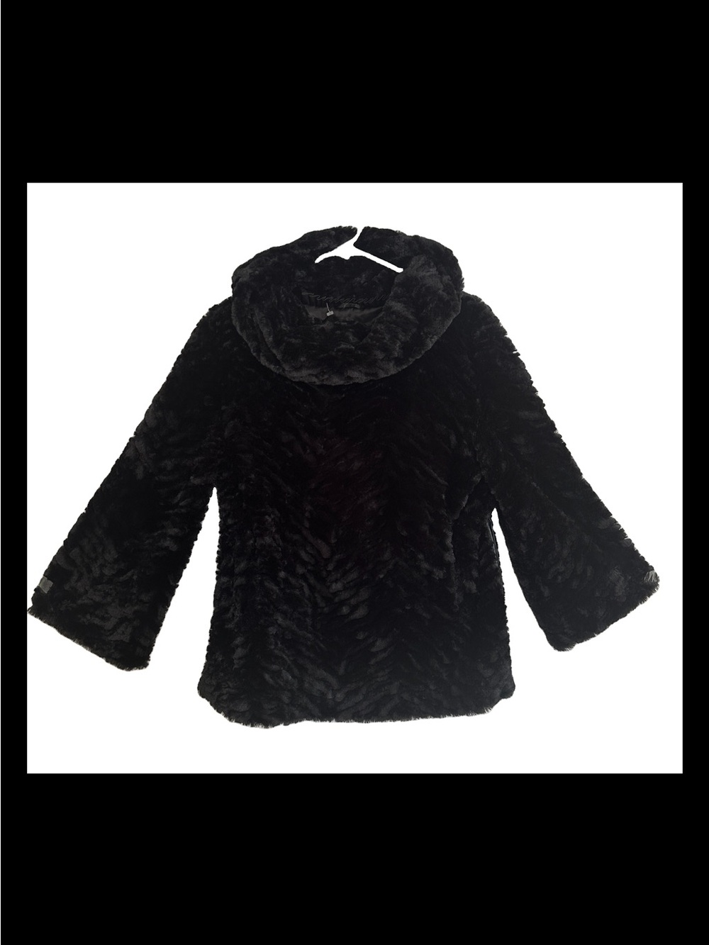 Adrienne Landau Black Faux Fur Funnel Neck Pullover Jacket Cozy EXCELLENT condit